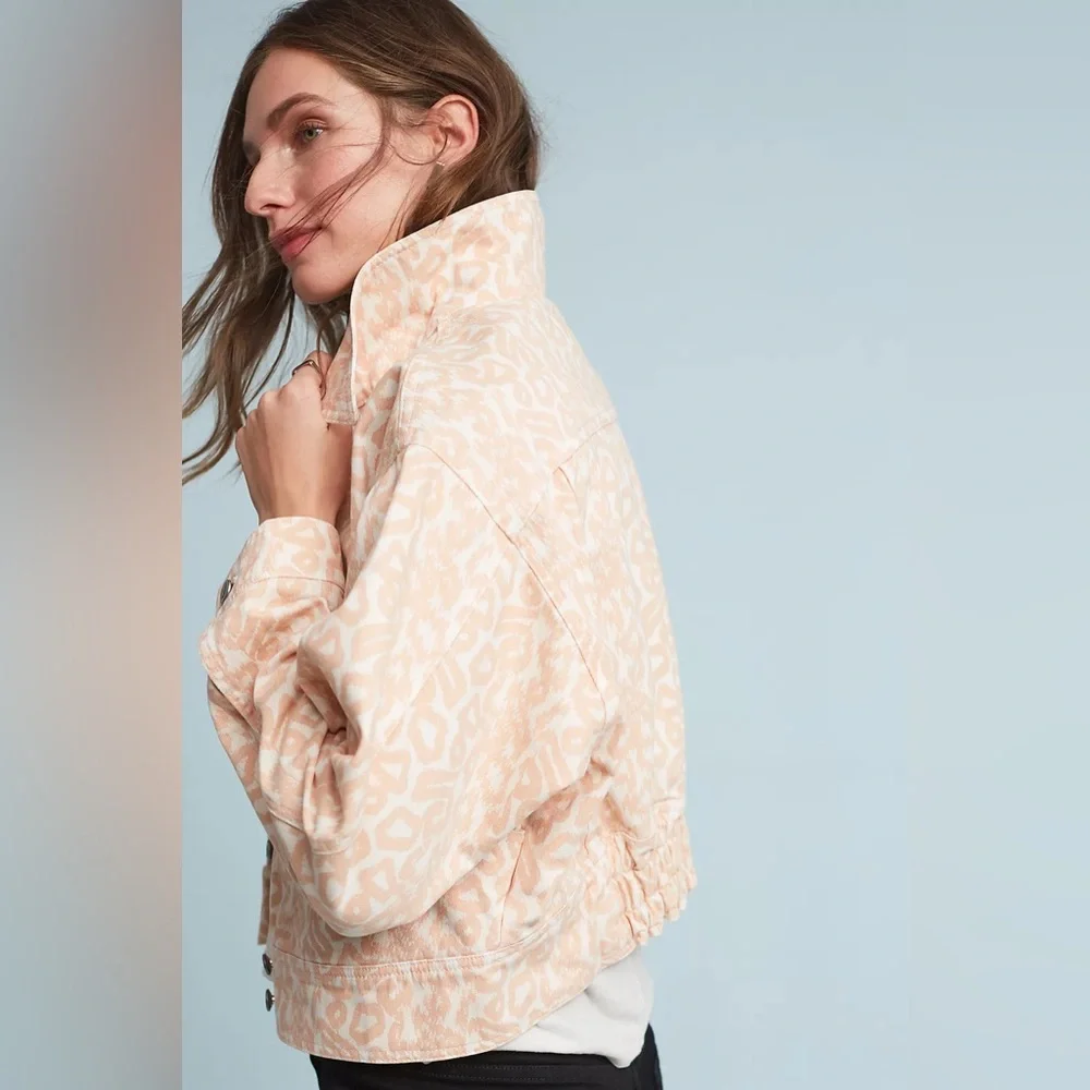Pilcro Printed Trucker Jacket in Pink and White‎ size medium